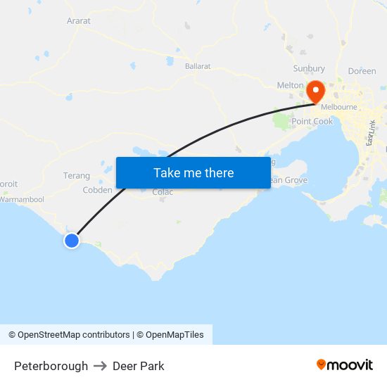 Peterborough to Deer Park map