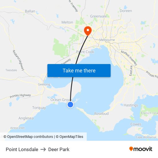 Point Lonsdale to Deer Park map