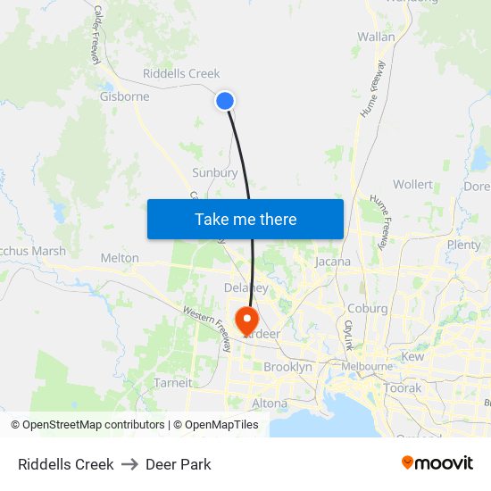 Riddells Creek to Deer Park map