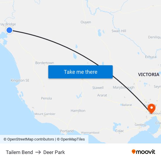 Tailem Bend to Deer Park map