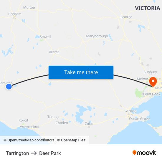 Tarrington to Deer Park map