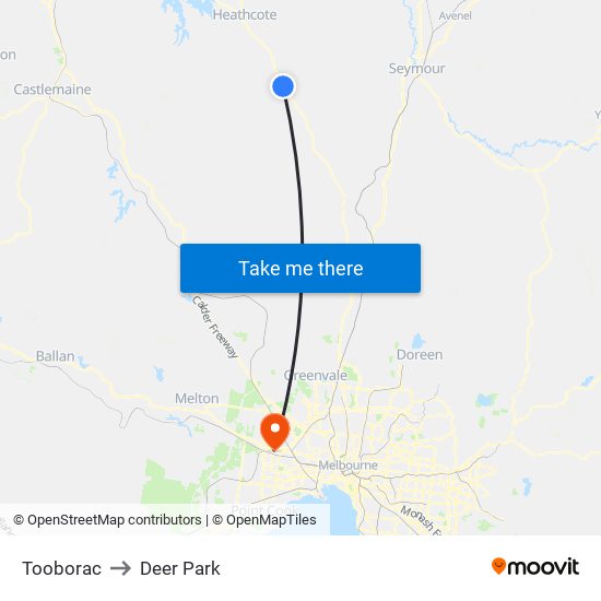 Tooborac to Deer Park map