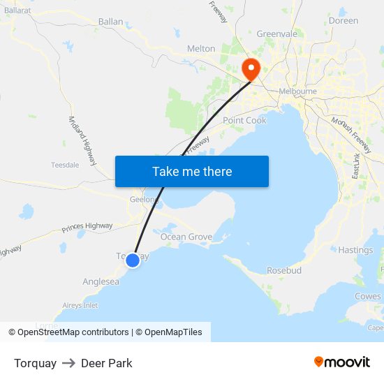 Torquay to Deer Park map