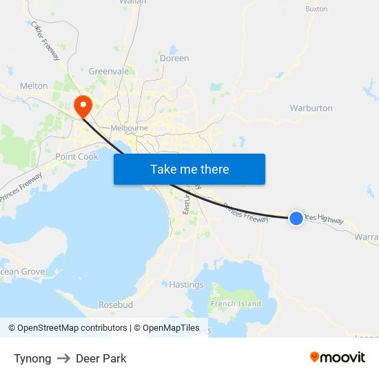 Tynong to Deer Park map