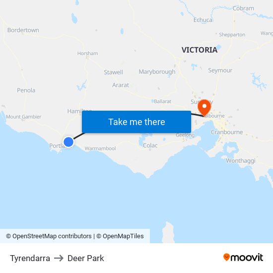 Tyrendarra to Deer Park map