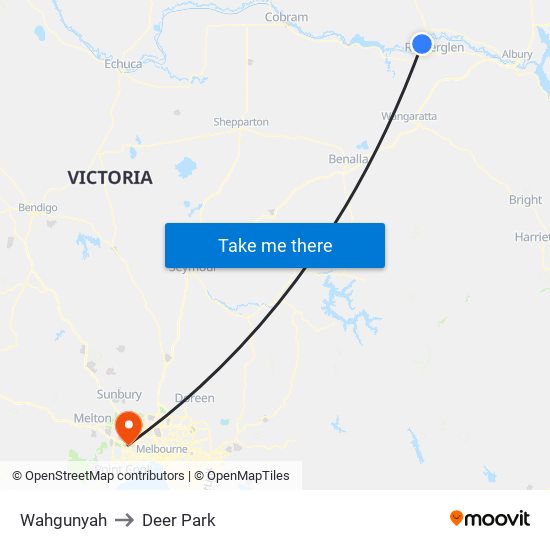 Wahgunyah to Deer Park map