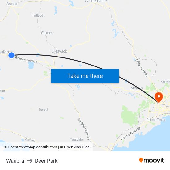 Waubra to Deer Park map