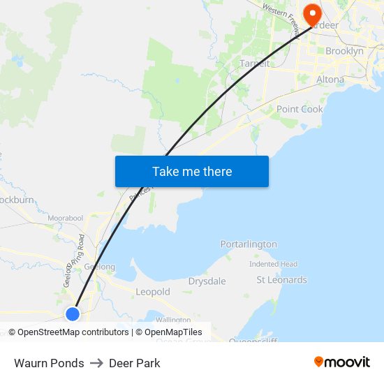 Waurn Ponds to Deer Park map