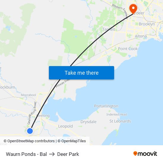 Waurn Ponds - Bal to Deer Park map