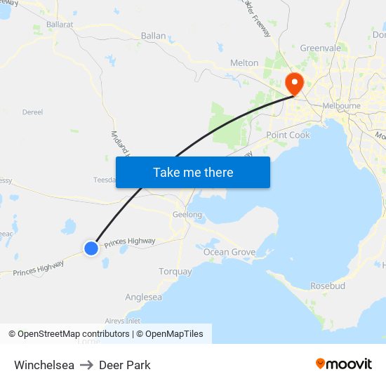 Winchelsea to Deer Park map