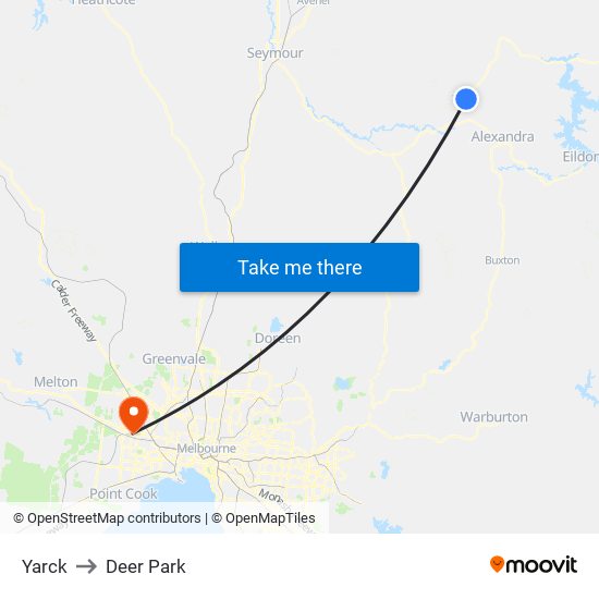 Yarck to Deer Park map