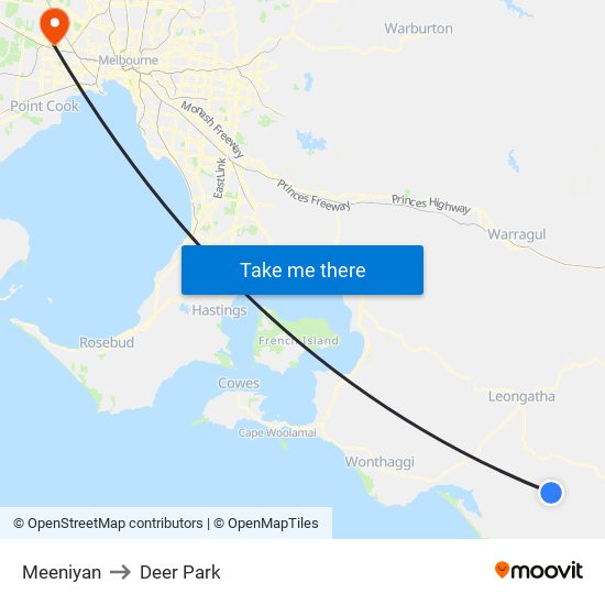 Meeniyan to Deer Park map