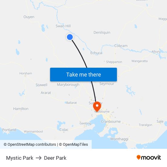 Mystic Park to Deer Park map