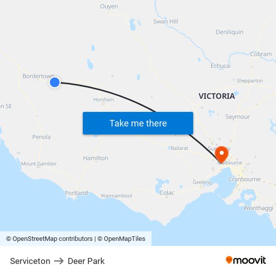 Serviceton to Deer Park map