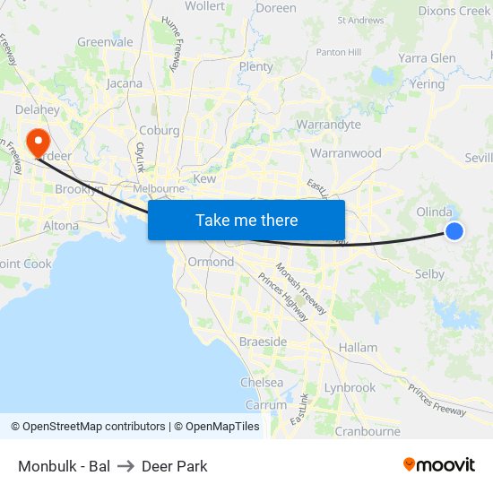 Monbulk - Bal to Deer Park map