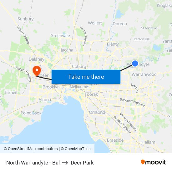 North Warrandyte - Bal to Deer Park map