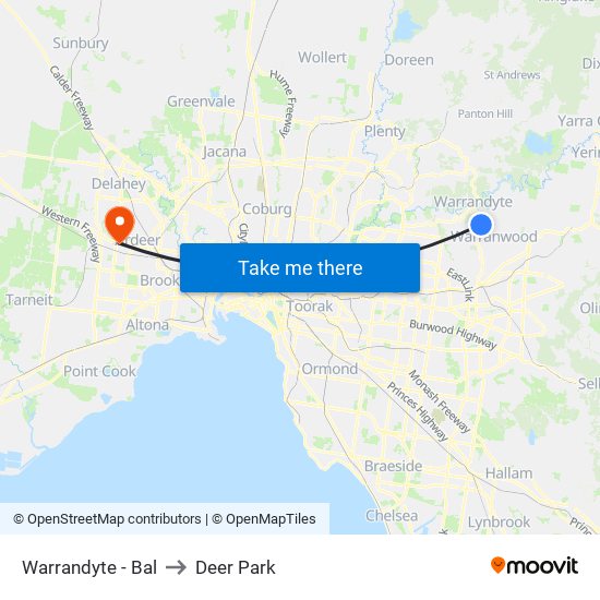 Warrandyte - Bal to Deer Park map