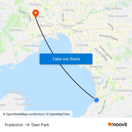 Frankston to Deer Park map