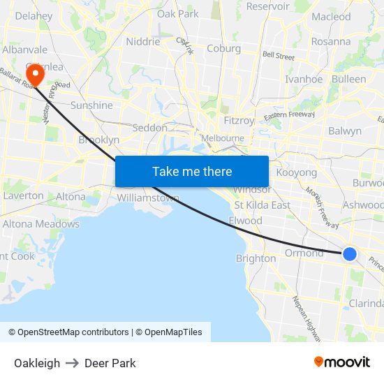 Oakleigh to Deer Park map