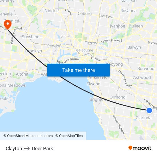 Clayton to Deer Park map