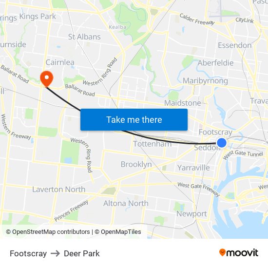 Footscray to Deer Park map