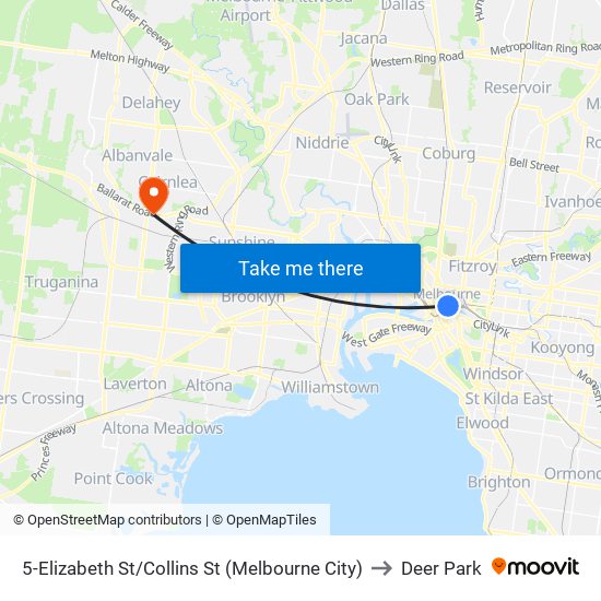 5-Elizabeth St/Collins St (Melbourne City) to Deer Park map