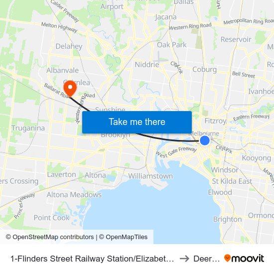 1-Flinders Street Railway Station/Elizabeth St (Melbourne City) to Deer Park map