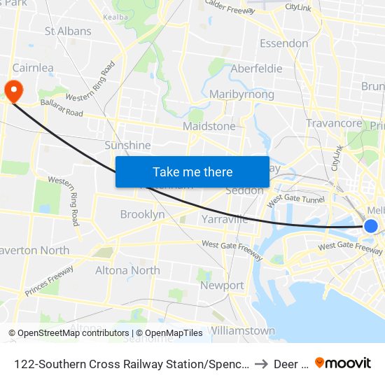 122-Southern Cross Railway Station/Spencer St (Melbourne City) to Deer Park map
