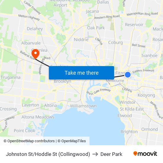 Johnston St/Hoddle St (Collingwood) to Deer Park map