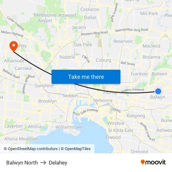 Balwyn North to Delahey map