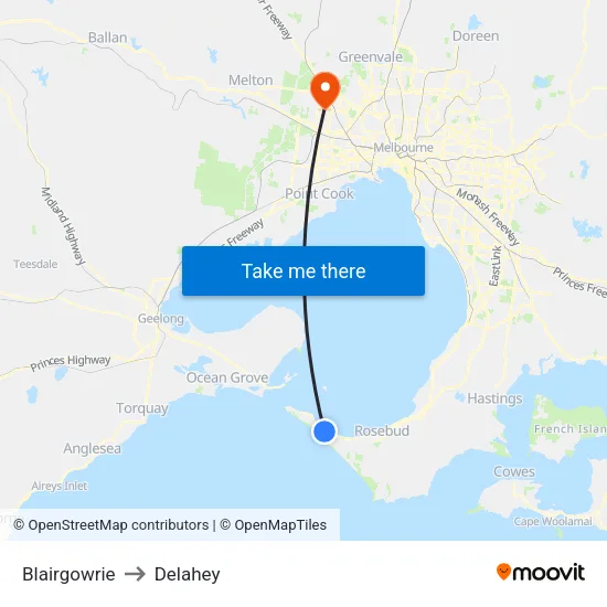 Blairgowrie to Delahey map