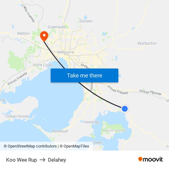 Koo Wee Rup to Delahey map