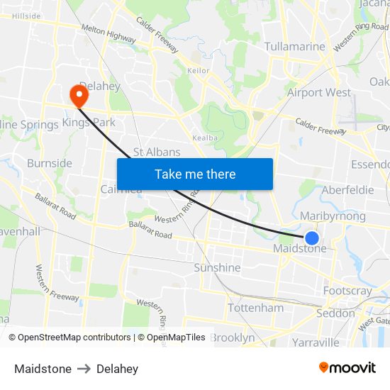 Maidstone to Delahey map