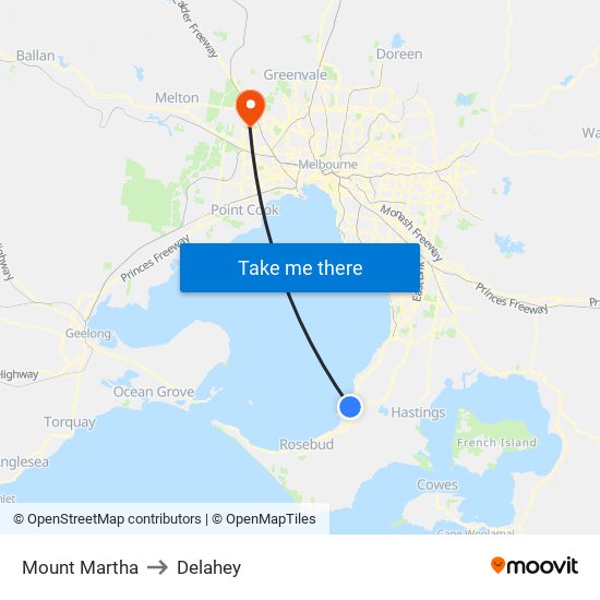 Mount Martha to Delahey map