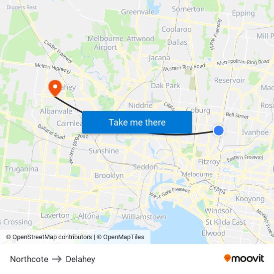 Northcote to Delahey map