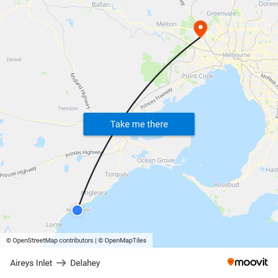 Aireys Inlet to Delahey map