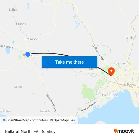 Ballarat North to Delahey map