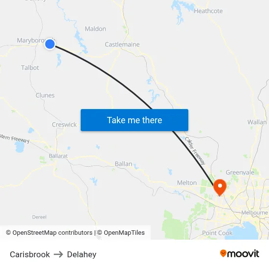 Carisbrook to Delahey map
