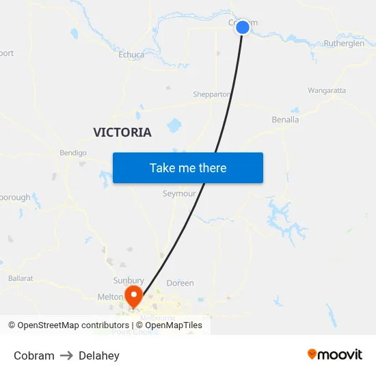 Cobram to Delahey map