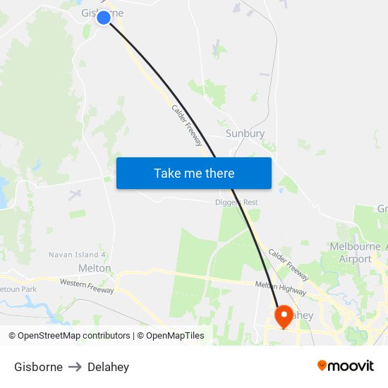 Gisborne to Delahey map