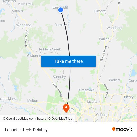 Lancefield to Delahey map