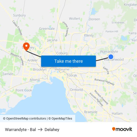 Warrandyte - Bal to Delahey map