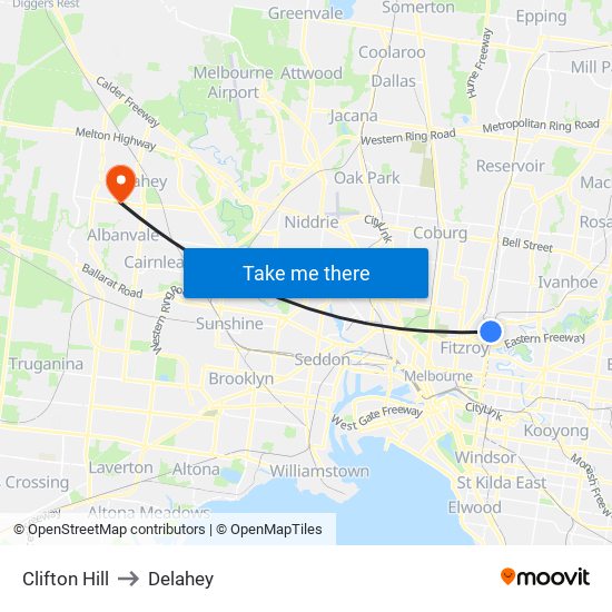 Clifton Hill to Delahey map