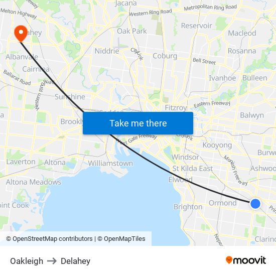 Oakleigh to Delahey map