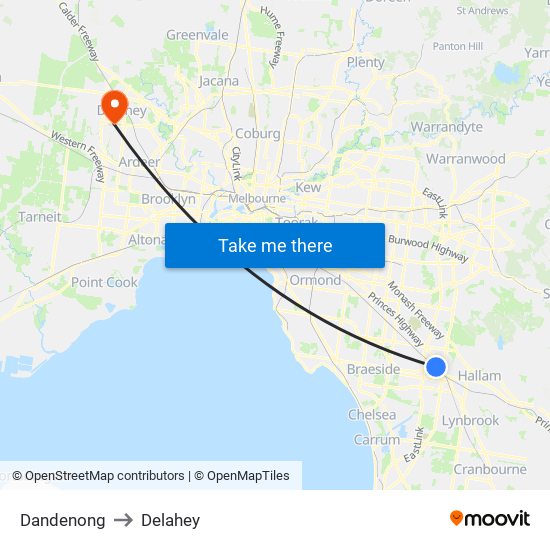 Dandenong to Delahey map