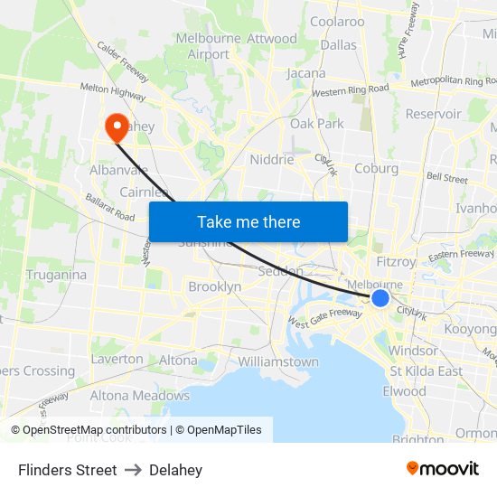 Flinders Street to Delahey map