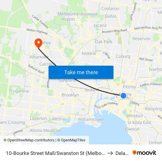 10-Bourke Street Mall/Swanston St (Melbourne City) to Delahey map