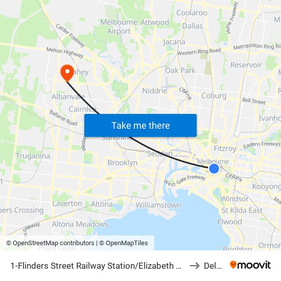 1-Flinders Street Railway Station/Elizabeth St (Melbourne City) to Delahey map