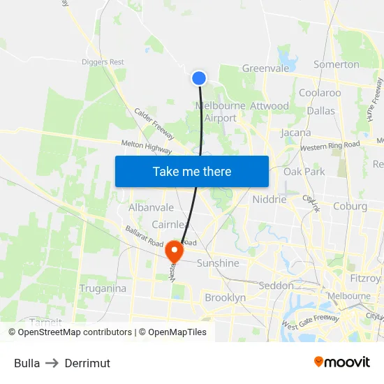 Bulla to Derrimut map