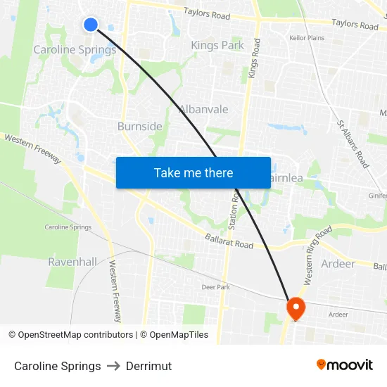 Caroline Springs to Derrimut map